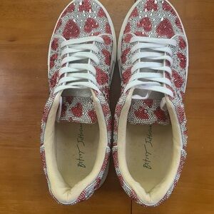 Betsey Johnson Red and Silver Sequin Sneakers with Heart Design